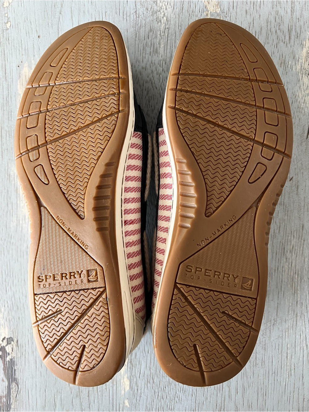Sperry Navy Leather & Pink Striped Canvas Boat Shoes - Picture 5 of 7